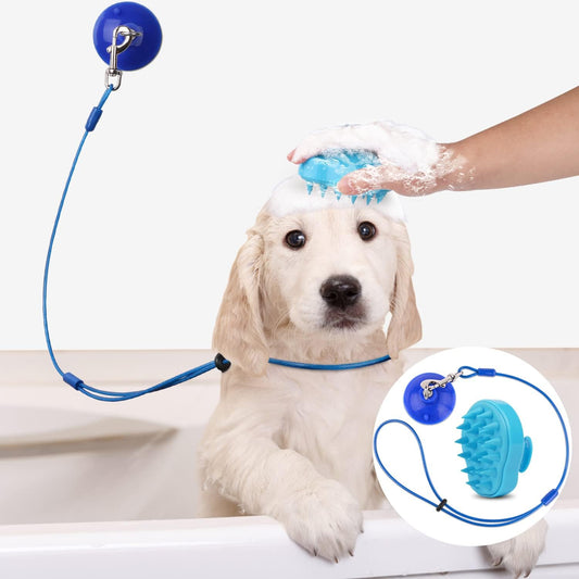 Petbobi Dog Bathing Tether with Heavy Suction Cup, Pet Grooming Tub Restraint Leash with Dog Scrubber for Bath, Adjustable Cat Fixed Safety Rope for Shower, Blowing, Trimming, Brushing Pet - Pet Explorer