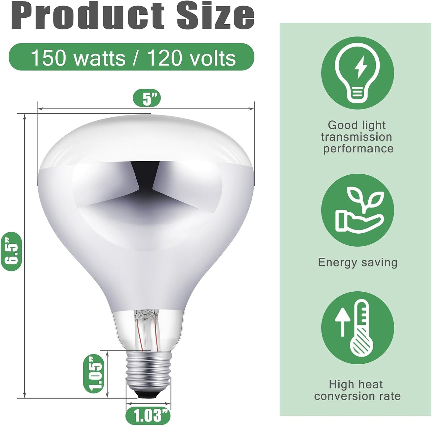 VIHOSE 4 Pack 150 Watt Heat Lamp 120v R40 Heat Lamp Bulbs Glass Incandescent Light Bulbs Incandescent Heating Lightbulbs for Reptiles Chicks Food Puppies Bathroom, Use E26 Base (Silver)