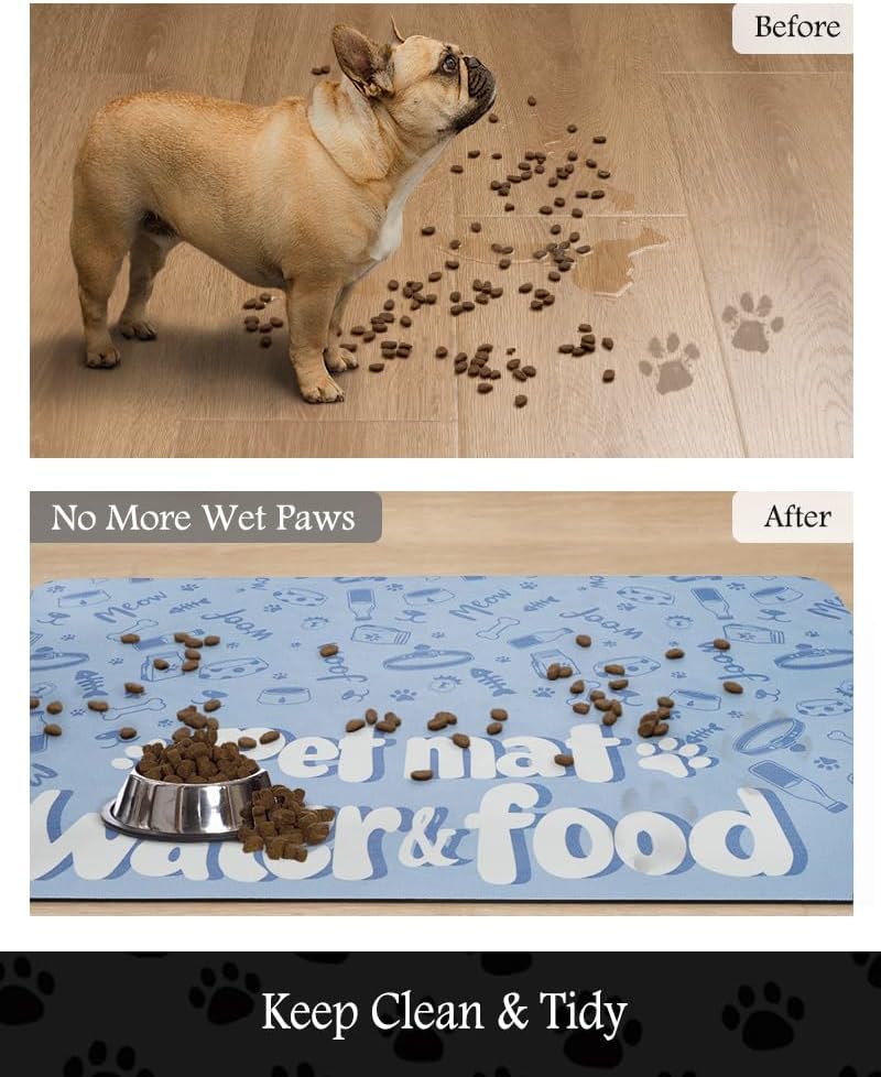 Pet Feeding Mat-Absorbent Dog Mat for Food and Water Bowl-No Stains Quick Dry Water Dispenser Mat-Dog Accessories Pet Supplies-Bowl for Messy Drinkers（PAW,16"x24" - Pet Explorer
