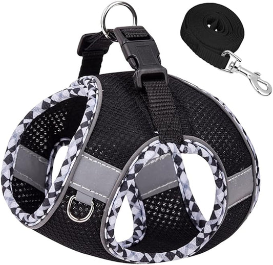Dog Harness and Leash Set, No Pull Adjustable Reflective Pet Harness, Mesh Dog Harness, Step in Vest Harness Easy Walk Puppy Harness Outdoor Hiking Training for Small Medium Dogs, Cats(Black, M)