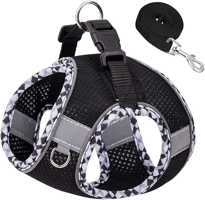 Dog Harness and Leash Set, No Pull Adjustable Reflective Pet Harness, Mesh Dog Harness, Step in Vest Harness Easy Walk Puppy Harness Outdoor Hiking Training for Small Medium Dogs, Cats(Black,L)