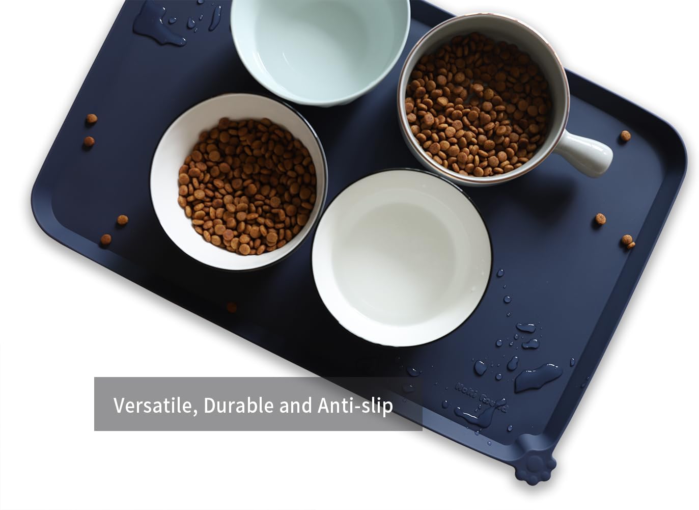Hoki Found L Silicone Non Slip Pet Dog Cat Bowl Mats - Placemat - Waterproof Dog Cat Food Mats for Carpet - French Navy - Pet Explorer
