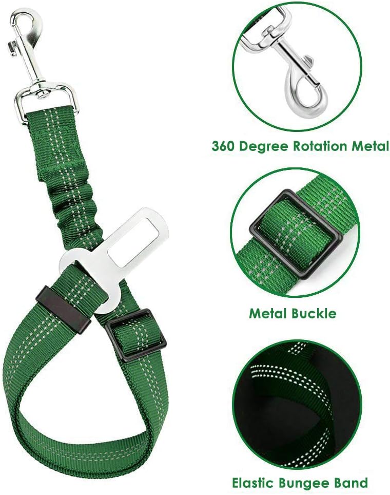 Lukovee Dog Seat Belt - Adjustable Dog Car Harness for Large, Medium & Small Dogs, Soft Padded & Breathable Mesh Dog Seatbelt with Vehicle Connector Strap (Green, Medium) - Pet Explorer