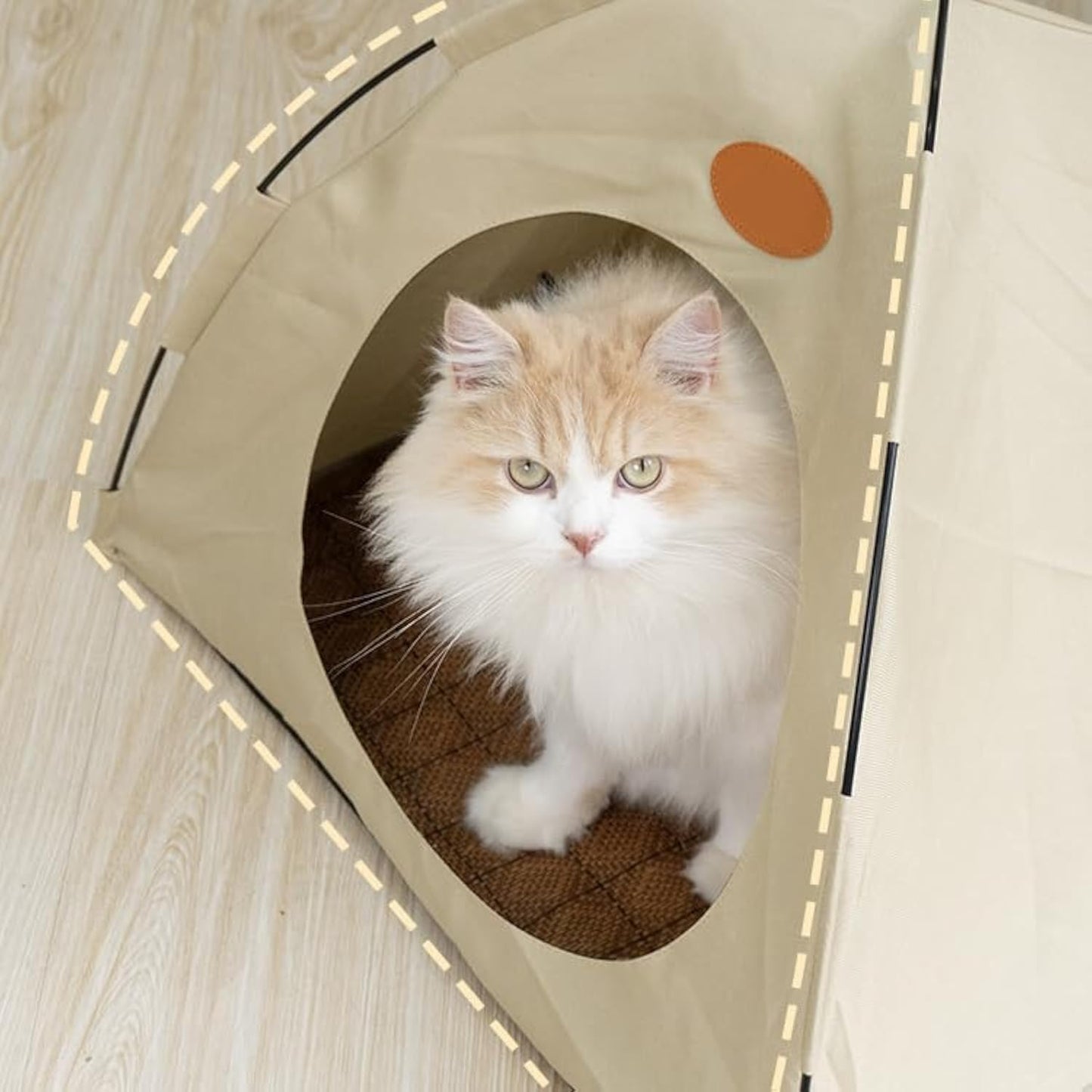 BreezyDen Pop-Up Pet Tent – Portable Indoor/Outdoor Cat Tent, Waterproof Pet Hideaway for Cats & Small Dogs with Mesh Window, Anti-Slip Base & Washable Design (Coffee, L (15 catties Kitten)) - Pet Explorer