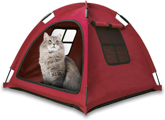 Red Cat Tent House、Cat's Nest, Portable Indoor/Outdoor Pet Tent House for Cats, Puppies and Other Small Animals - Pet Explorer