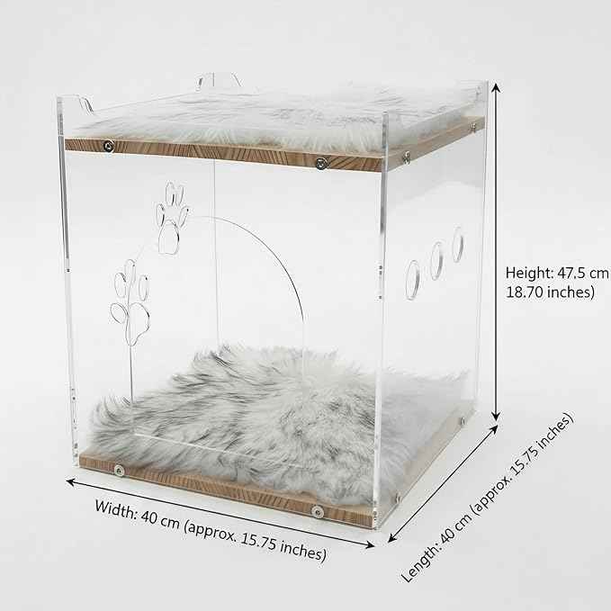 Cozy Double Layer Clear Wood Cat House for Indoor Cat Bed and Small Dog Bed - Soft Blanket Acrylic Square Design, Perfect Pet Necessities