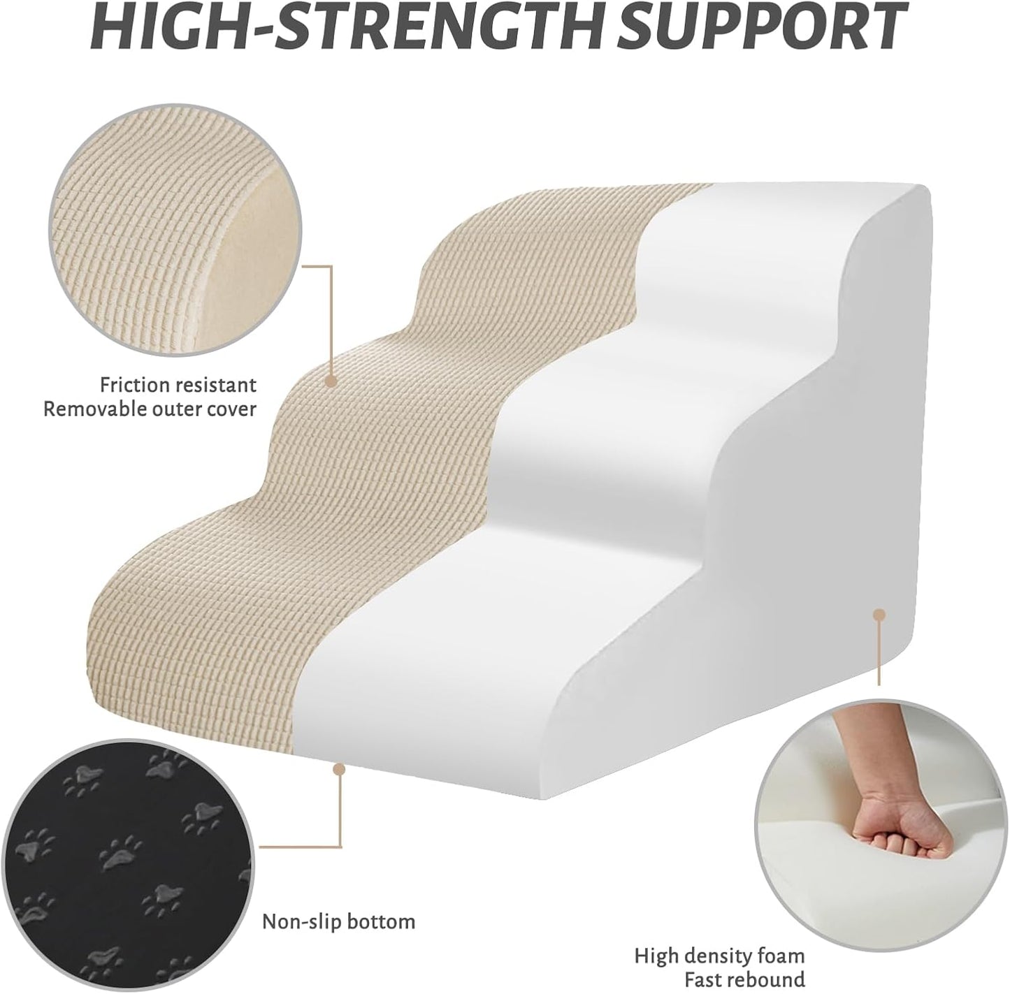 3-Step Dog Ramp and Stairs for Sofa and Chair - Non-Slip Sturdy Pet Steps for Small Dogs and Cats,15.7" H,Beige - Pet Explorer