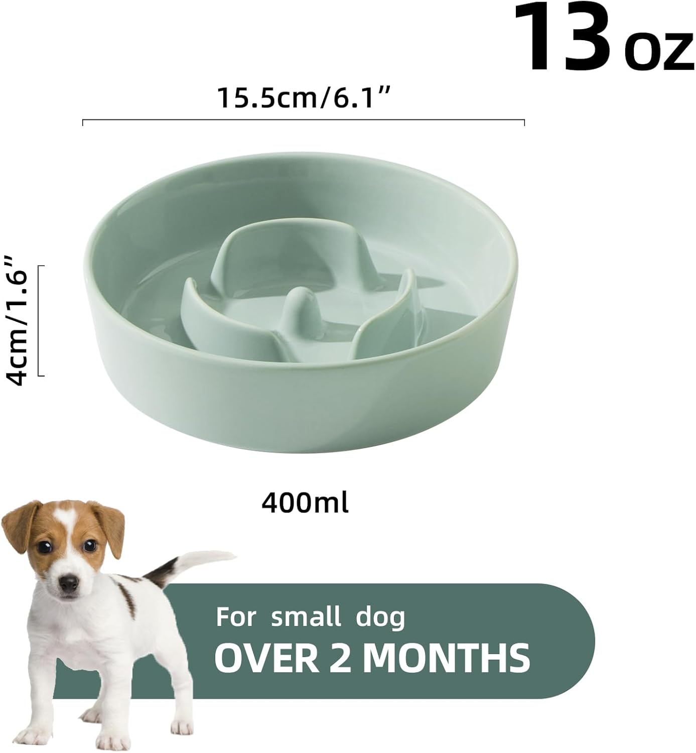 6.1inch Ceramic Dog Bowl Slow Feeder for Small Dog, Pet Slow Feeder, Stop Bloat, Preventing Choking(Single Bowl-Light Green) - Pet Explorer