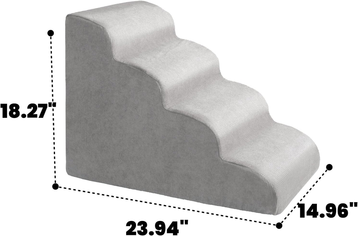 MEWANG Dog Stairs for Small & Medium Dogs and Old Cats –3/4/ 5 Steps High-Density Foam Pet Ramp for Bed & Couch, Non-Slip, Washable Cover, Grey (Round Corner, 4 Steps: 23.94''×18.27''×14.96'', 2) - Pet Explorer