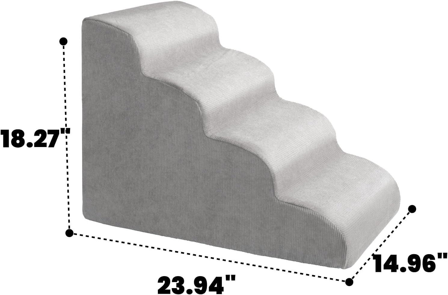 MEWANG Dog Stairs for Small & Medium Dogs and Old Cats –3/4/ 5 Steps High-Density Foam Pet Ramp for Bed & Couch, Non-Slip, Washable Cover, Grey (Round Corner, 4 Steps: 23.94''×18.27''×14.96'', 2) - Pet Explorer