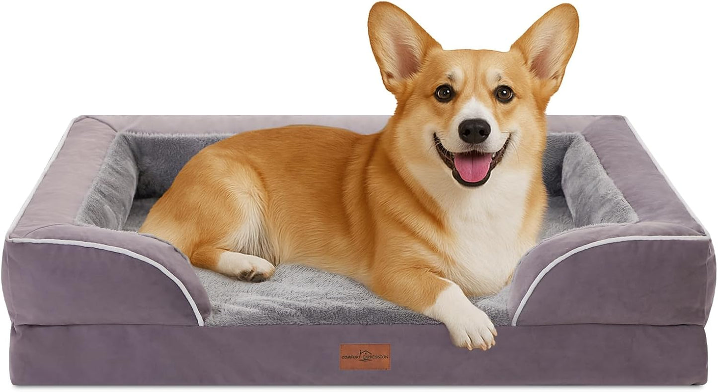 Comfort Expression Medium Dog Beds Waterproof Orthopedic Foam Dog Sofa Beds for Medium Large Dogs Comfy Pet Bed with Washable Removable Cover & Non-Slip Bottom(Medium,Purple) - Pet Explorer