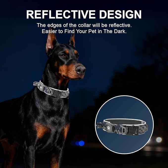 2026 Upgrade Dog Collar with IPX8 Waterproof AirTag Holder,Military Tactical Handle and Ultra-Durable Metal Buckle/Night Reflective,GPS Collar for Medium to Large Dogs (Camouflage Grey/M)