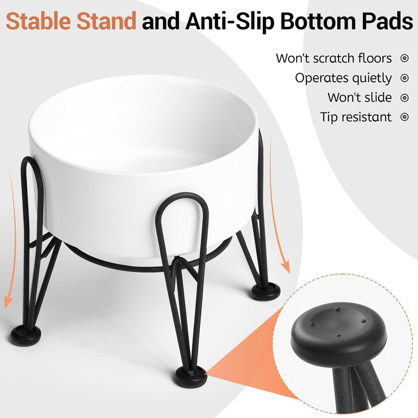 Elevated Dog Bowls, Ceramic Raised Dog Bowl Set with Anti-Slip and Non-Tip Metal Stand, 2 Pack Pet Food and Water Feeding Bowls for Small and Medium Dogs (White,3.6 Cups) - Pet Explorer
