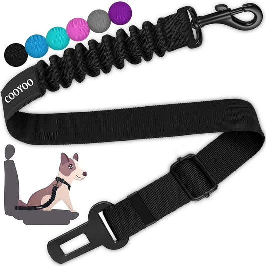 COOYOO Dog Seat Belt, Durability Retractable Dog Car Harness Adjustable Dog Seat Belt for Vehicle Nylon Pet Safety Seat Belts Heavy Duty & Elastic (1 Pack Black) - Pet Explorer
