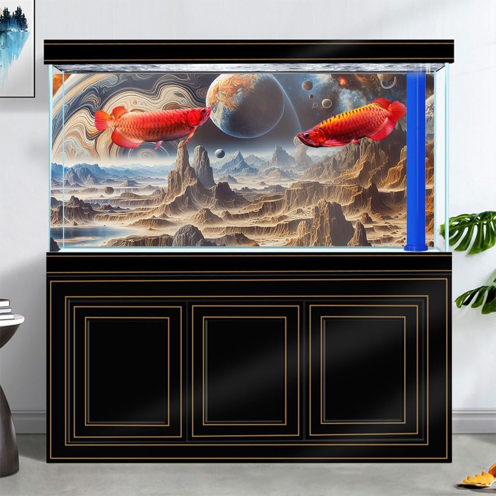 72X18IN Cosmic Spaceterrarium Background, Cool Parallel Space Themed Aquarium Reptile Habitat Background, Aquarium Background with 10EVA Double-Sided Tape - Pet Explorer