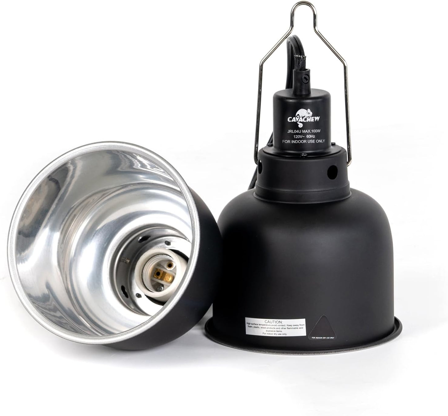 2 Pack Reptile Light Fixture, 5.5in Deep Dome Reptile Lamp Fixture, Optical Reflection Cover, Separate Switche & Hook, Terrarium Light Fixture for Reptile Heat Basking UVB Bulbs, 100W, Black - Pet Explorer