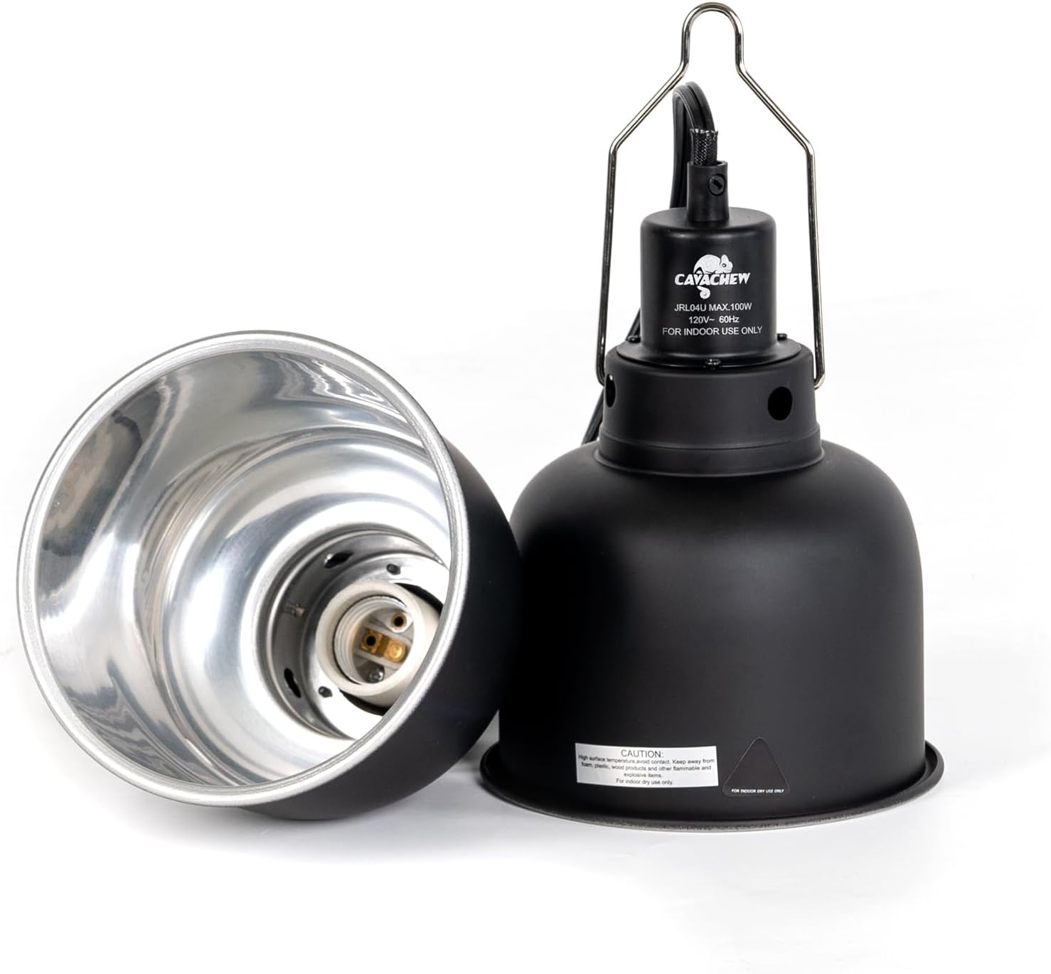 2 Pack Reptile Light Fixture, 5.5in Deep Dome Reptile Lamp Fixture, Optical Reflection Cover, Separate Switche & Hook, Terrarium Light Fixture for Reptile Heat Basking UVB Bulbs, 100W, Black - Pet Explorer