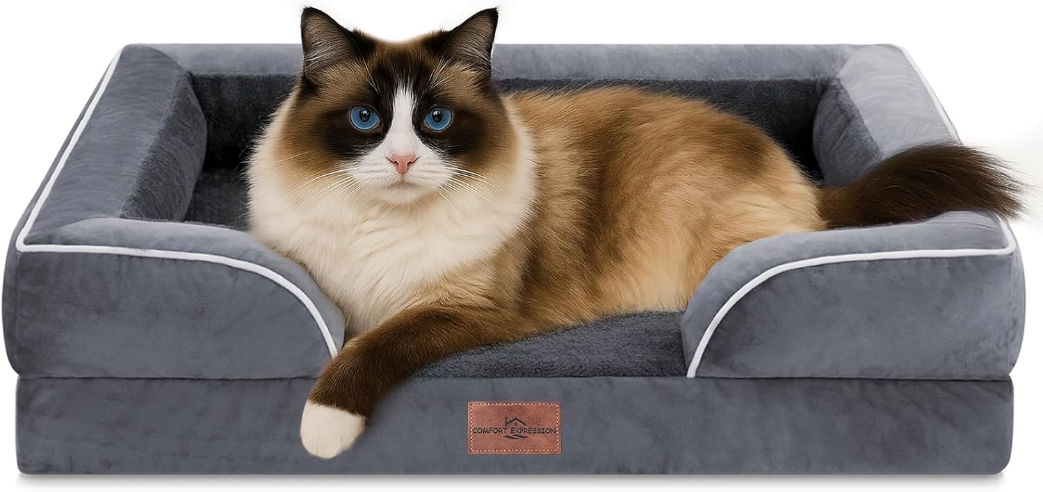 Comfort Expression Small Dog Beds Waterproof Cat Beds Orthopedic Foam Sofa Beds for Small Dogs Comfy Pet Bed with Washable Removable Cover & Non-Slip Bottom(XX-Small,Dark Grey) - Pet Explorer