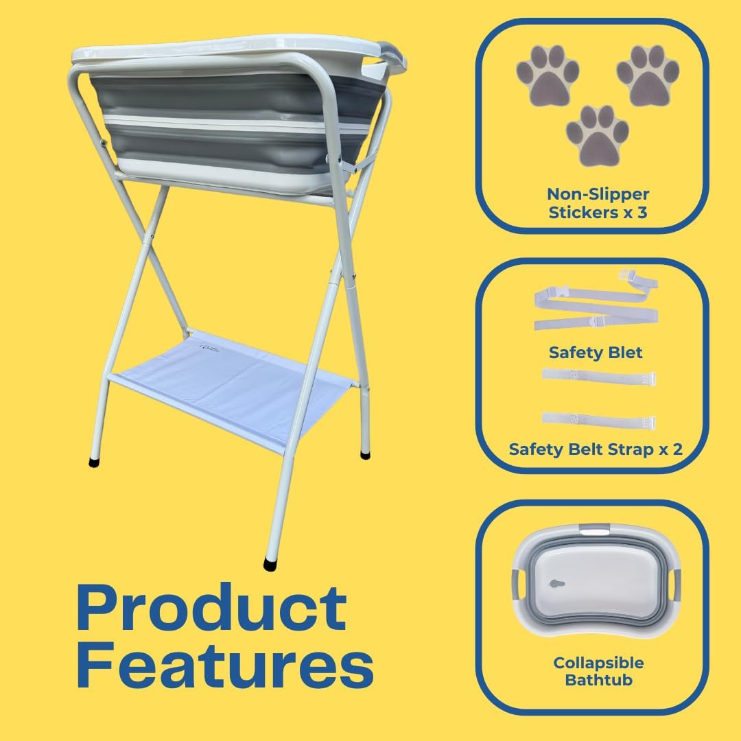 Collapsible Elevated Pet Bathtub, Foldable Washing Station for Small to Medium Dogs and Cats, Portable Pet Shower and Grooming Stand for Indoor and Outdoor Use - Pet Explorer