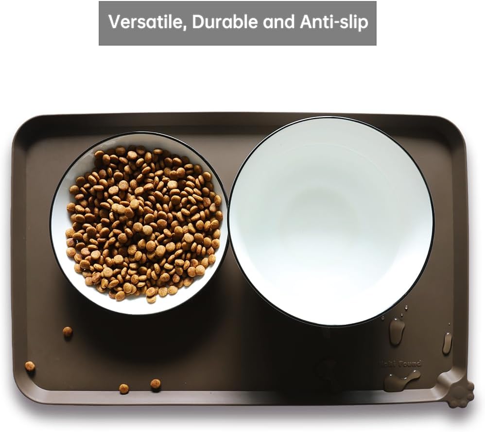 Hoki Found Silicone Pet Food Mats Tray - Non Slip Pet Dog Cat Bowl Mats Placemat - Dog Pet Cat Feeding Mat - Waterproof Dog Cat Food Mats -Pet Water Mats for Carpet - Coffee - Pet Explorer