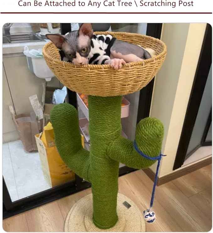 SHENGOCASE 2-Pack Cat Tower Tree Add ons Accessories Replacement Part Basket Bed, Handwoven Wicker Rattan Bowl Bed with Soft Cushion