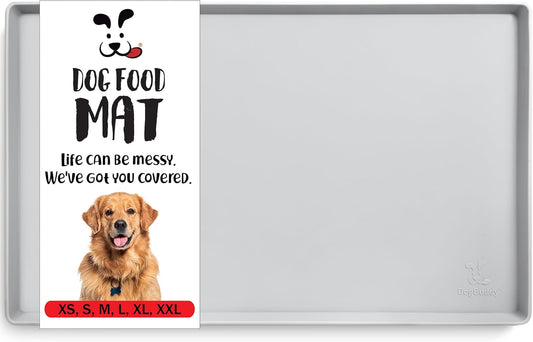 DogBuddy Dog Food Mat – Waterproof Dog Bowl Mat for Food and Water, Silicone Pet Feeding Mats for Floors, Non-Slip Placemat with High Edges for Dogs Bowls, Puppy Essentials (Small: 19"x12", Mist) - Pet Explorer