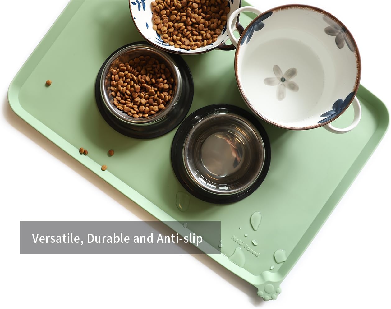 Hoki Found Large Silicone Pet Food Mats Tray - Non Slip Dog Cat Bowl Mats Placemat - Pet Feeding Mat - Waterproof Dog Cat Food Mats -Pet Water Mats for Floors - Jade - Pet Explorer