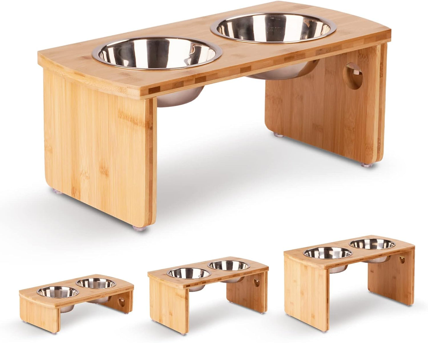 Elevated Dog Bowls, Bamboo Raised Dog Bowl for Medium Dogs, with 2 Stainless Steel Bowls (7'' Tall-30 oz Bowl) - Pet Explorer