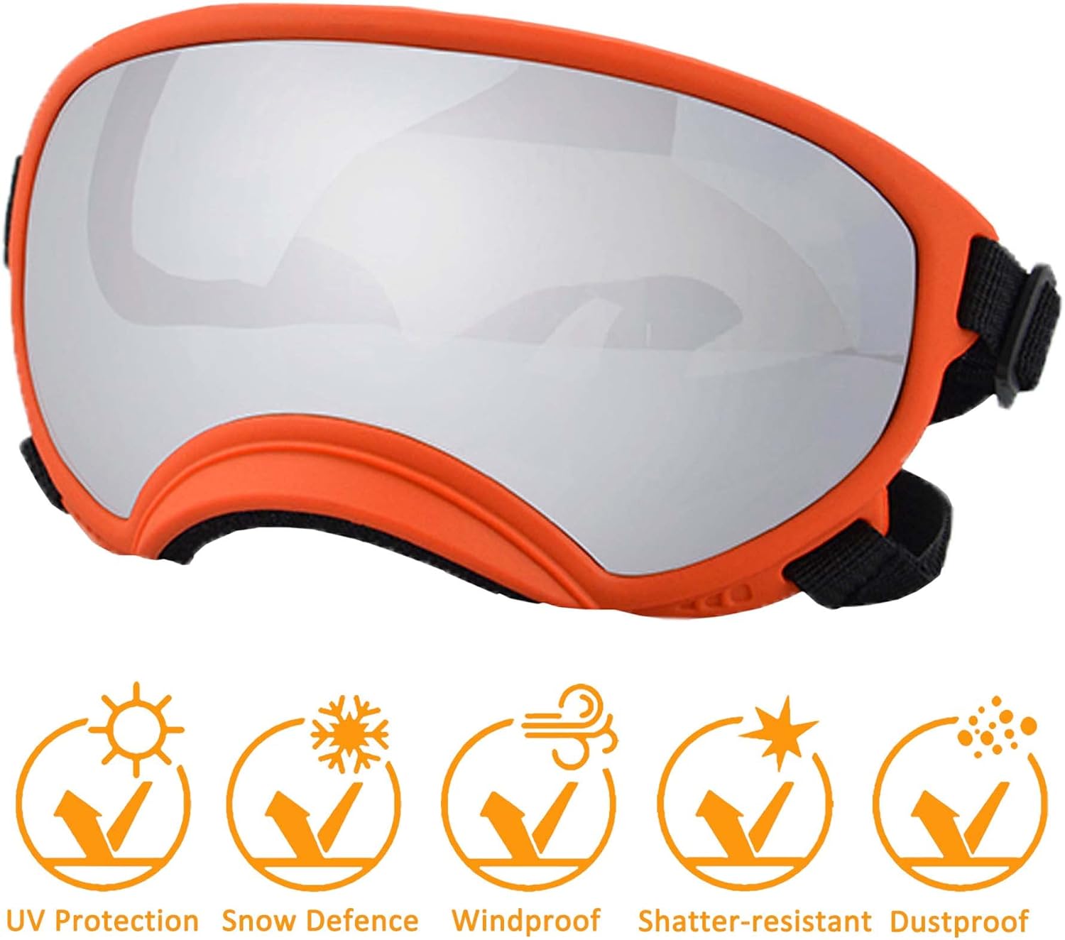 Dog Sunglasses, Large, UV Protection, Adjustable Strap, Soft Foam, Black - Pet Explorer