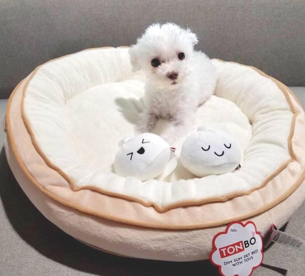 TONBO Soft Plush Small Cute and Cozy Food Dog Cat Bed, Washer and Dryer Friendly (Dim Sum) - Pet Explorer