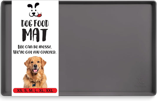 DogBuddy Dog Food Mat – Waterproof Dog Bowl Mat for Food and Water, Silicone Pet Feeding Mats for Floors, Non-Slip Placemat with High Edges for Dogs Bowls, Puppy Essentials (Small: 19"x12", Shadow) - Pet Explorer