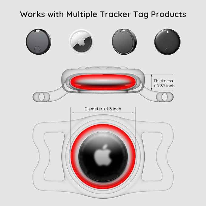 4 Pack IP68 Waterproof Compatible with Air Tag Dog Collar Holder, Silicone Dog Air tag Holder for Apple Air Tag (Purple&Pink&Blue&Rosered)