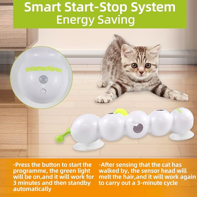 Caterpillar Smart Cats Toys, Interactive Cat Feather Toy with Motion Sensor, Whirlie Cat Toy for Hunting, Reduce Boredom, USB Rechargeable, No Drilling Required, Mount on Wall & Window