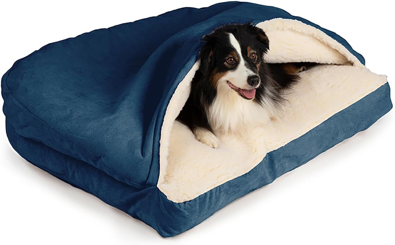 Snoozer Pet Products Luxury Rectangle Cozy Cave Dog Bed with Microsuede, Extra Large, Sapphire - Pet Explorer