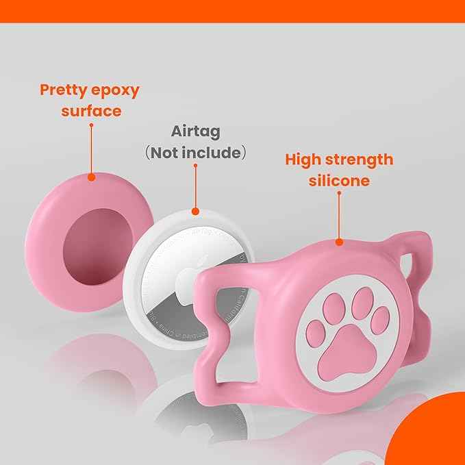 4 Pack IP68 Waterproof Compatible with Air Tag Dog Collar Holder, Silicone Dog Air tag Holder for Apple Air Tag (Black&Pink&Blue&Rosered)