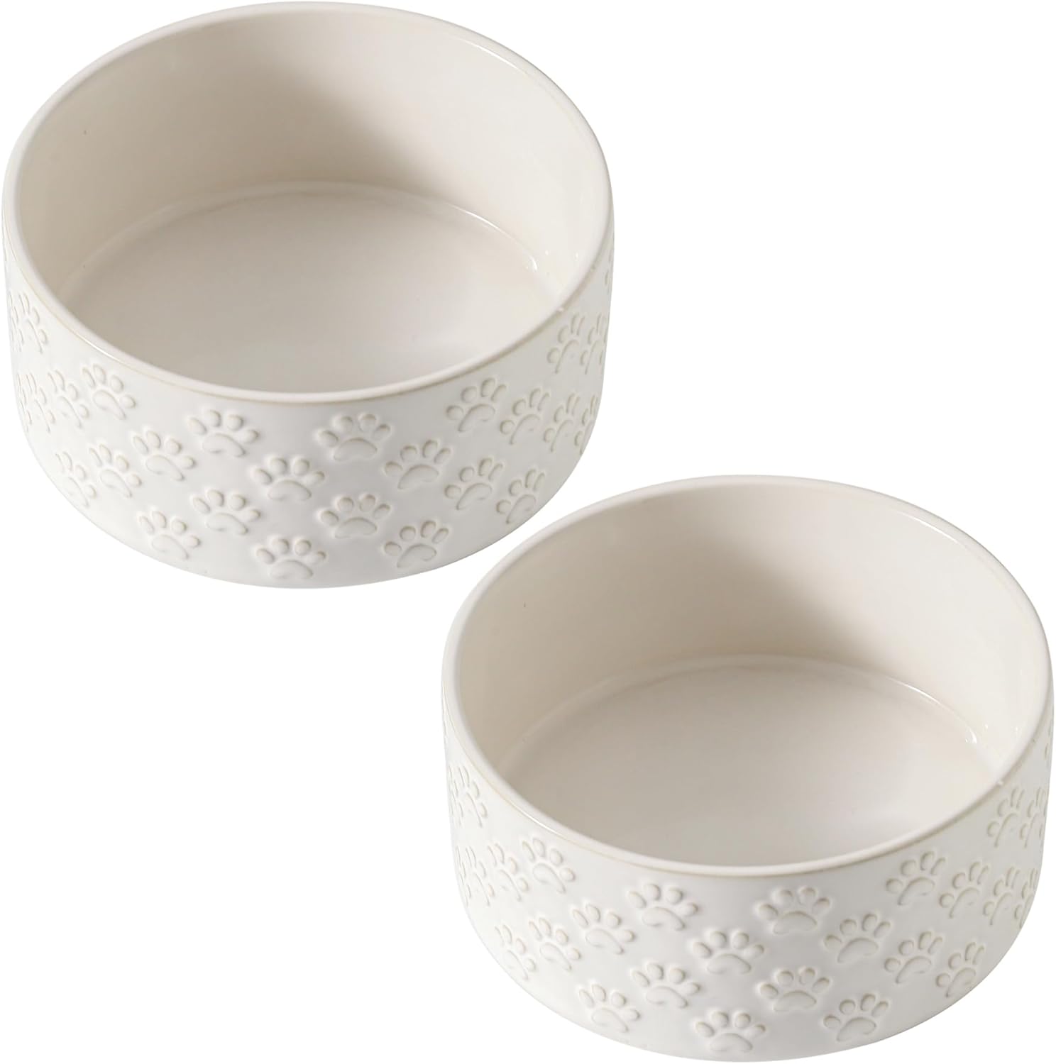 UBEE Ceramic Dog Food Bowl Set of 2, 6.1 inch Dog Dish Bowl with Paw Pattern, Pet Food Water Dish Feeding for Small and Meidum Dogs and Large Cat, White - Pet Explorer
