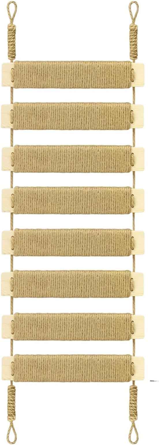 Adjustable Cat Ladder & Bridge - Multi-Functional Wall Furniture Climbing Frame | Sisal-Rope Wrapped Rungs for Secure Climbing | Indoor Cats, Small Pets | Cage Accessories (Wood)