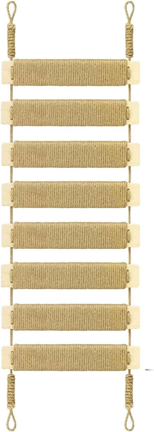 Adjustable Cat Ladder & Bridge - Multi-Functional Wall Furniture Climbing Frame | Sisal-Rope Wrapped Rungs for Secure Climbing | Indoor Cats, Small Pets | Cage Accessories (Wood)