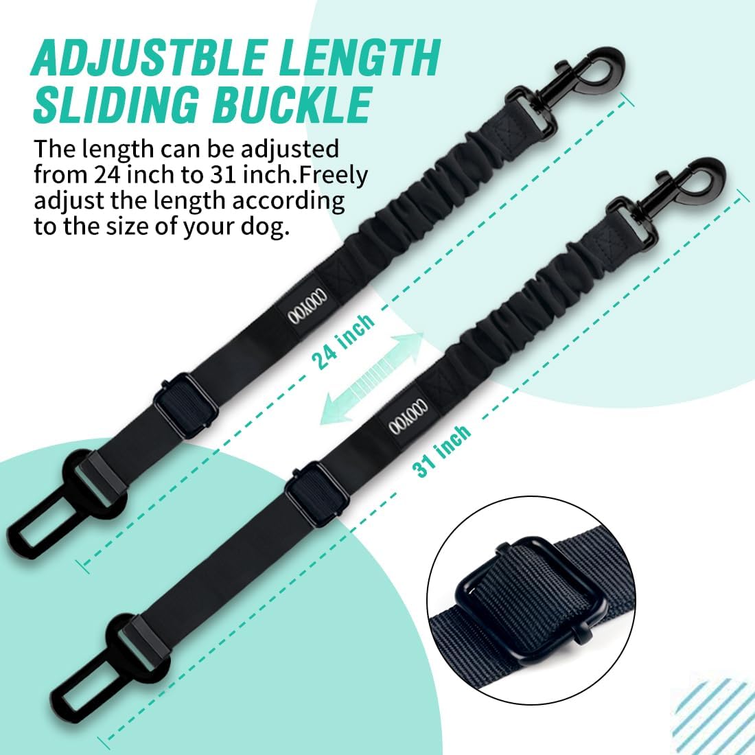 COOYOO Dog Seat Belt, Durability Retractable Dog Car Harness Adjustable Dog Seat Belt for Vehicle Nylon Pet Safety Seat Belts Heavy Duty & Elastic (1 Pack Black) - Pet Explorer