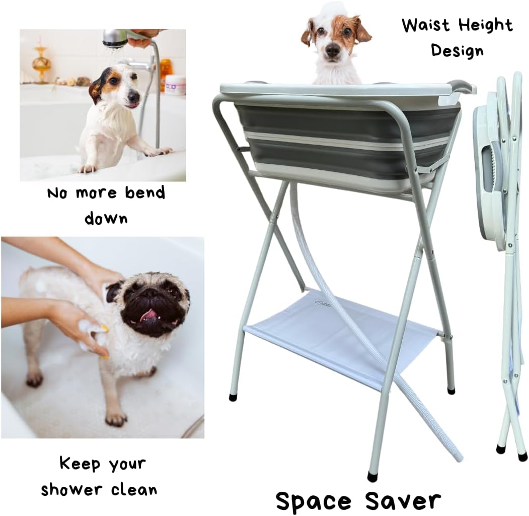 Collapsible Elevated Pet Bathtub, Foldable Washing Station for Small to Medium Dogs and Cats, Portable Pet Shower and Grooming Stand for Indoor and Outdoor Use - Pet Explorer