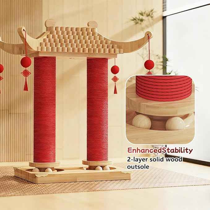 Premium Natural Hemp Double Pagoda Cat Scratcher, Durable Scratching Post for Indoor Cats, Stable Climbing Pole, Furniture Protector, Cat and Kitten Play Tower and Activity Center