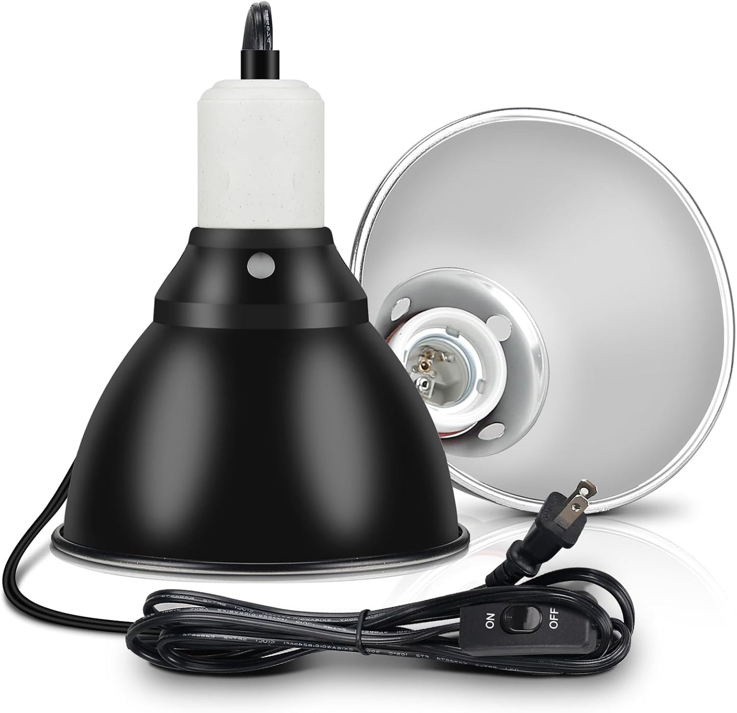 Reptile Lamp Bulb Fixture 5.5 Inch Deep Dome with Switch - Ideal for 60W/75W/100W/150W Heat Lamp Bulbs, Compatible with All E26 UVA/UVB/Basking Heat Bulbs, Supports Up to 150 Watts