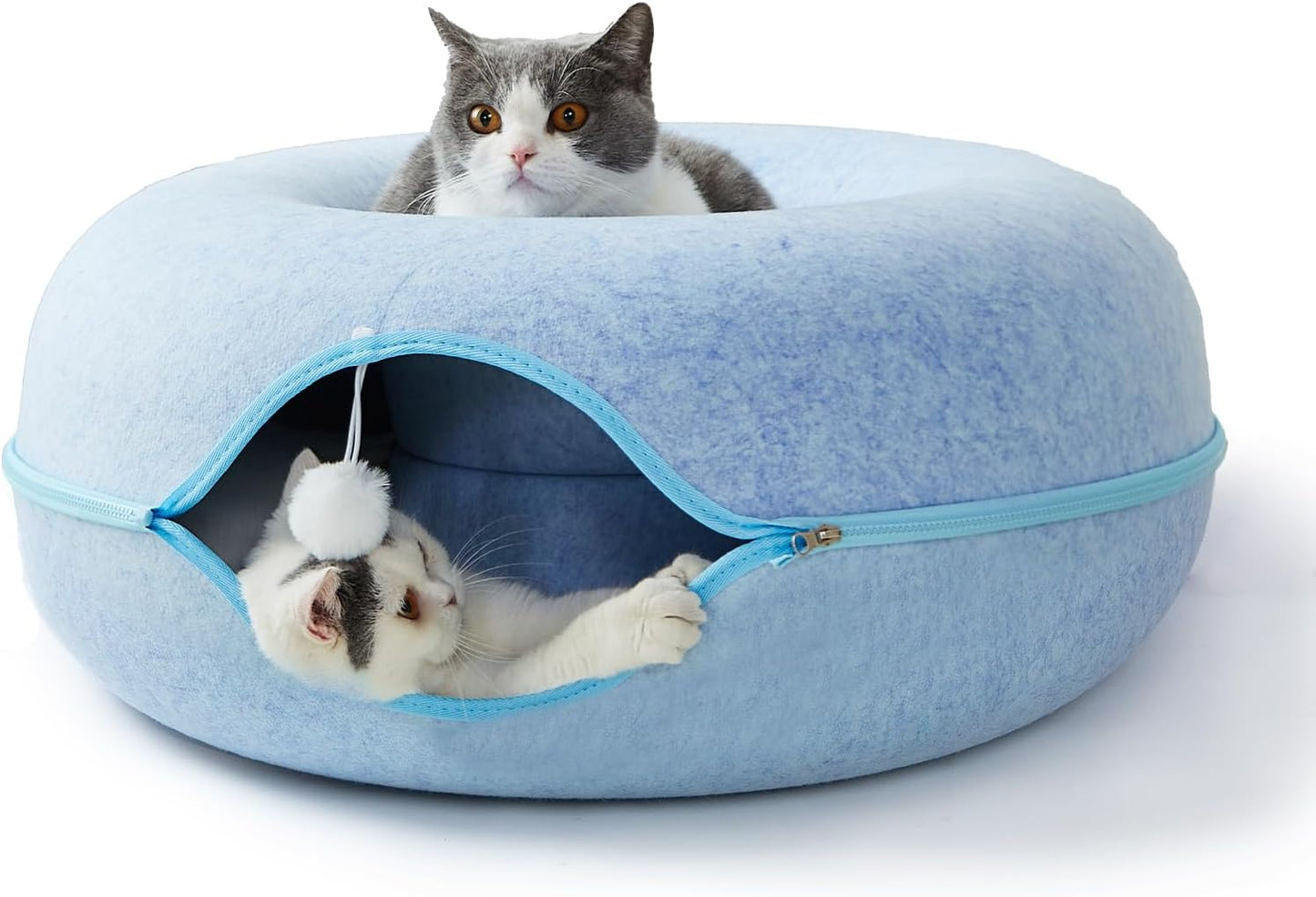 Jia Xi Cat Tunnel Bed and Hideout, Large Indoor Cat Condo with Cave (24 inch, Blue) - Pet Explorer