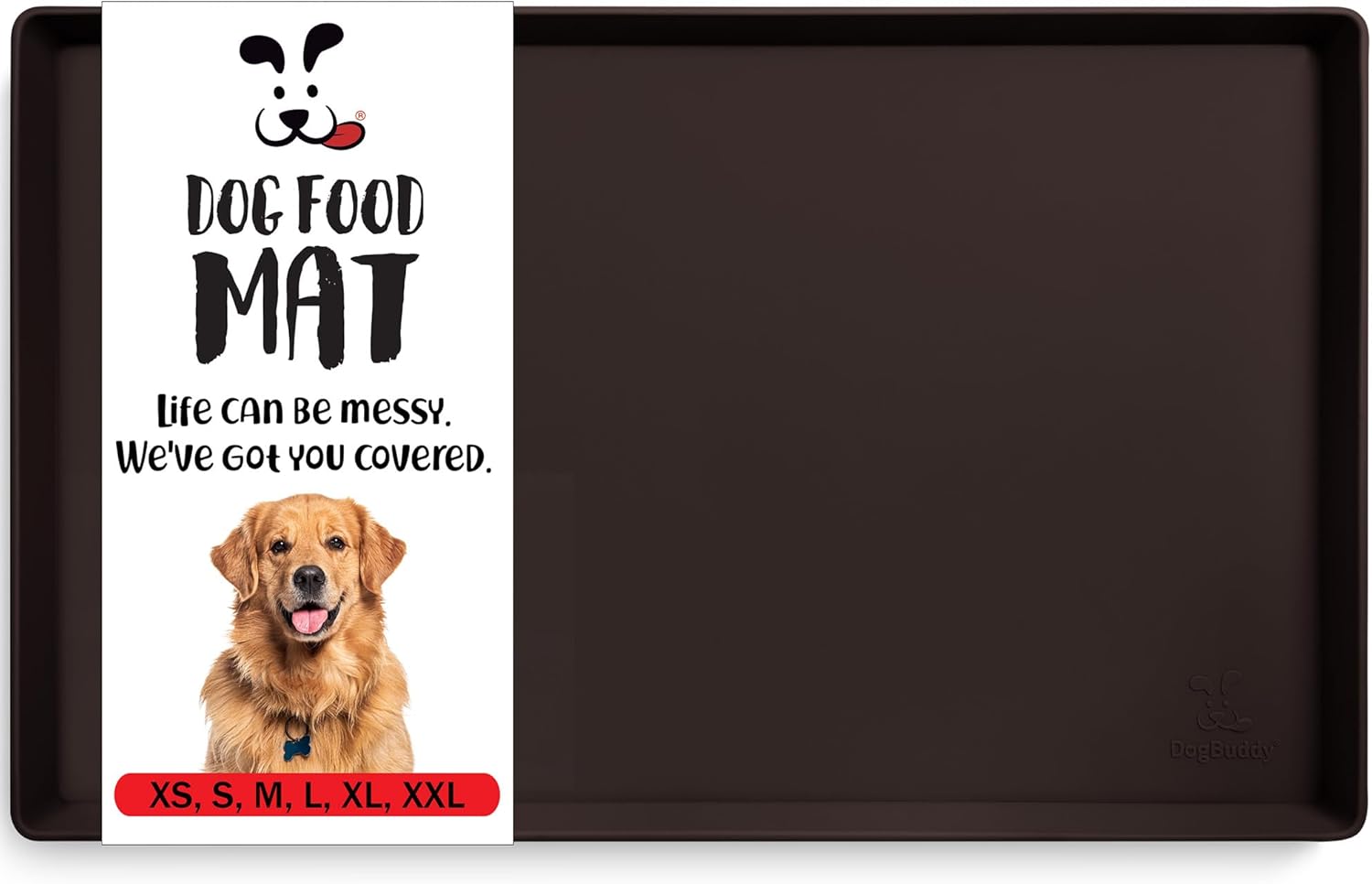 DogBuddy Dog Food Mat – Waterproof Dog Bowl Mat for Food and Water, Silicone Pet Feeding Mats for Floors, Non-Slip Placemat with High Edges for Dogs Bowls, Puppy Essentials (XL: 28" x 18", Coffee) - Pet Explorer