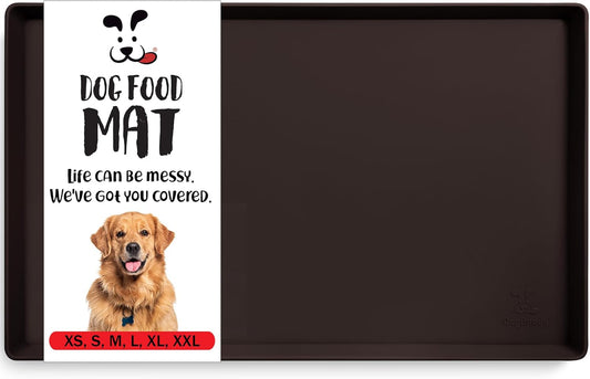 DogBuddy Dog Food Mat – Waterproof Dog Bowl Mat for Food and Water, Silicone Pet Feeding Mats for Floors, Non-Slip Placemat with High Edges for Dogs Bowls, Puppy Essentials (XL: 28" x 18", Coffee) - Pet Explorer