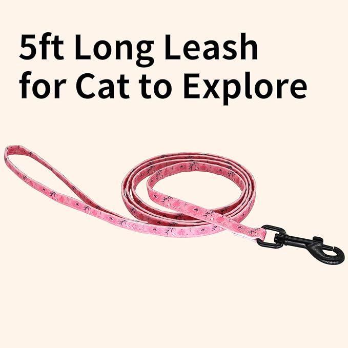 Cotton Cat Harness and Leash Set, Escape-Proof Adjustable Soft Harness for Kitten, Small & Large Cats, Ideal for Travel & Outdoor Walking (Pink)