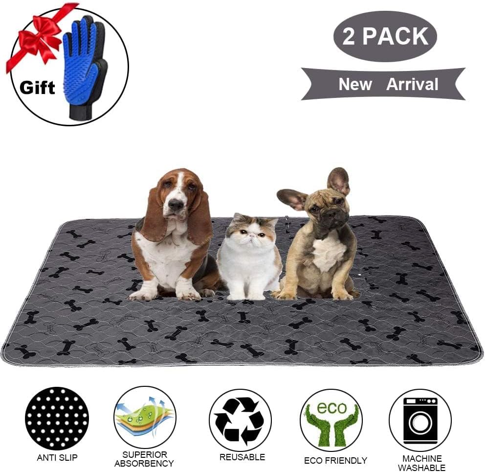 Washable Dog Pee Pads with Free Grooming Gloves,Non Slip Dog Mats with Great Urine Absorption,Reusable Puppy Pee Pads for Whelping,Potty,Training,Playpen - Pet Explorer