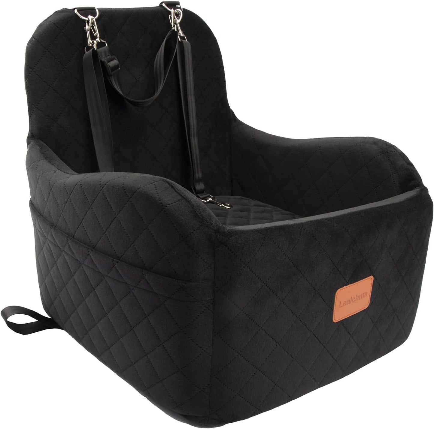 Dog Booster Car Seat for Small/Medium Dogs Up to 35lbs,Elevated Cushion Fits in Front/Back Seat,Fully Detachable and Washable,2 Storage Pockets & Dog Leashes,Easy to Install(Black,Medium) - Pet Explorer