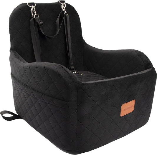 Dog Booster Car Seat for Small/Medium Dogs Up to 35lbs,Elevated Cushion Fits in Front/Back Seat,Fully Detachable and Washable,2 Storage Pockets & Dog Leashes,Easy to Install(Black,Medium) - Pet Explorer