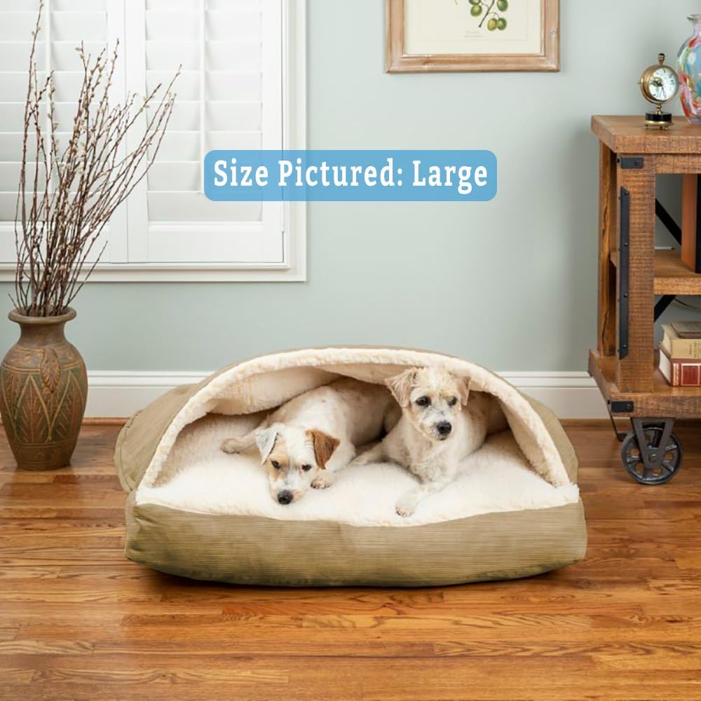 Snoozer Rectangle Cozy Cave Dog Bed - Indoor Dog Bed with Cover Cave, Covered Calming Burrow for Small Sized Pets with Blanket Attached, Enclosed, Washable - Small, Khaki - Pet Explorer